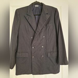 Brioni double breasted black and blue‎ striped wool jacket size 39/49